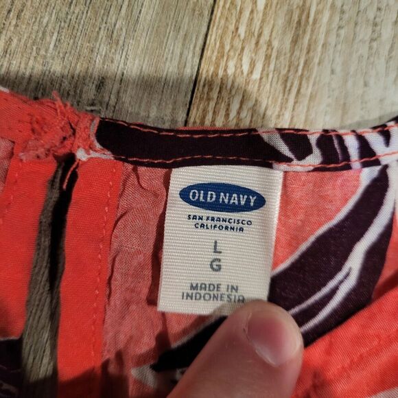 Old Navy Short Sleeve Black Floral on Pink Blouse Womens Size Large - Picture 4 of 6